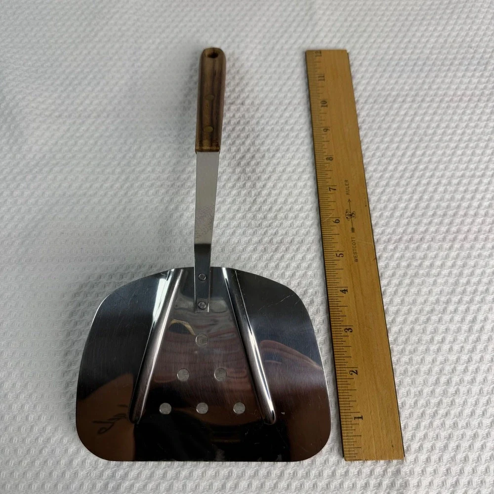 VTG Robinson Stainless USA Spatula Wood Handle Wide Curved Slotted Turner